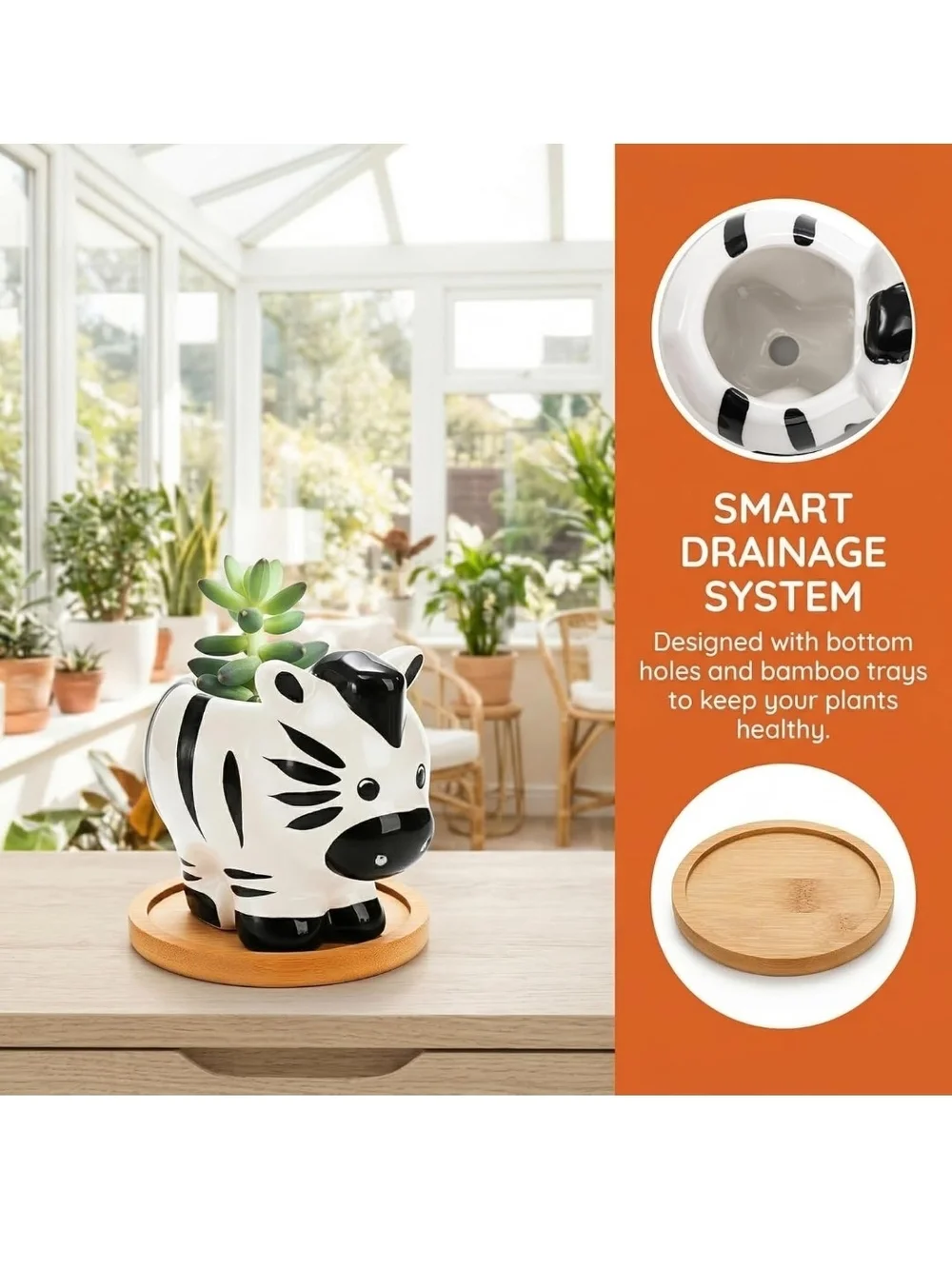 Ceramic Animal Succulent Planter – White, Black, Pink & Orange Assorted